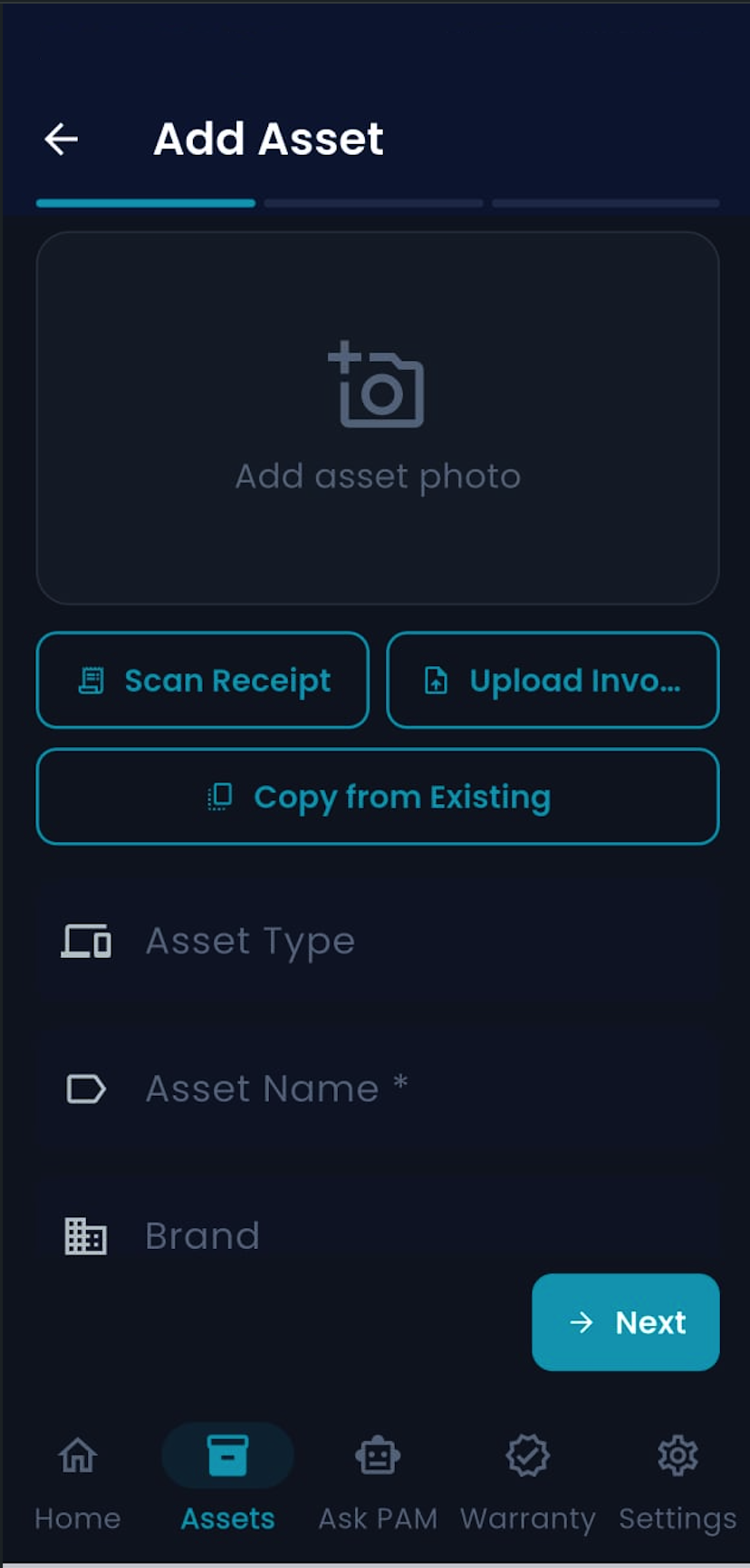 Add asset wizard